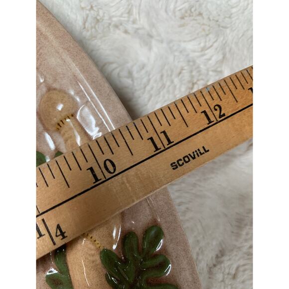 Vintage 1975 Ceramic Hand Painted Platter Mushrooms Acorns Leaves - Picture 6 of 9